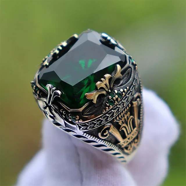 Turkish Men's Ring Vintage Black Zircon Fashion Punk Wind Islamic Religious Muslim Jewelry
