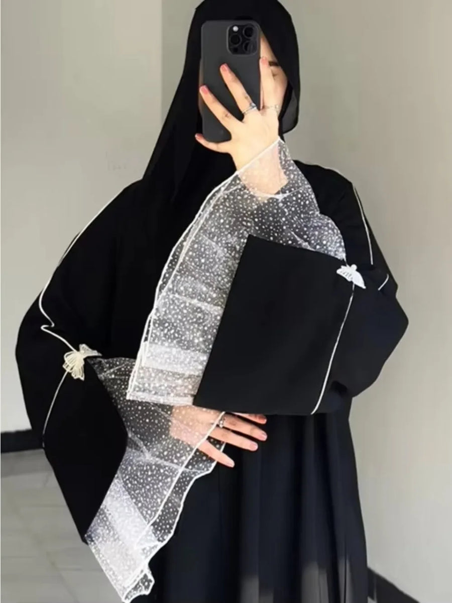 The Black Nida – Lace Sleeve Abaya for the Muslim Woman in America