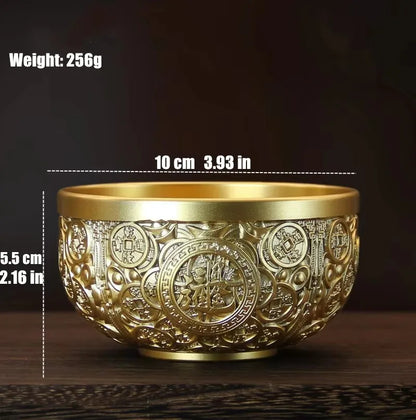 Engrave Bronze Copper Drinking Bowl Auspicious Tibetan Holy Water Milk Tea Cup Golden Buddhist 10 cm Bowl Home's Gift Decorative