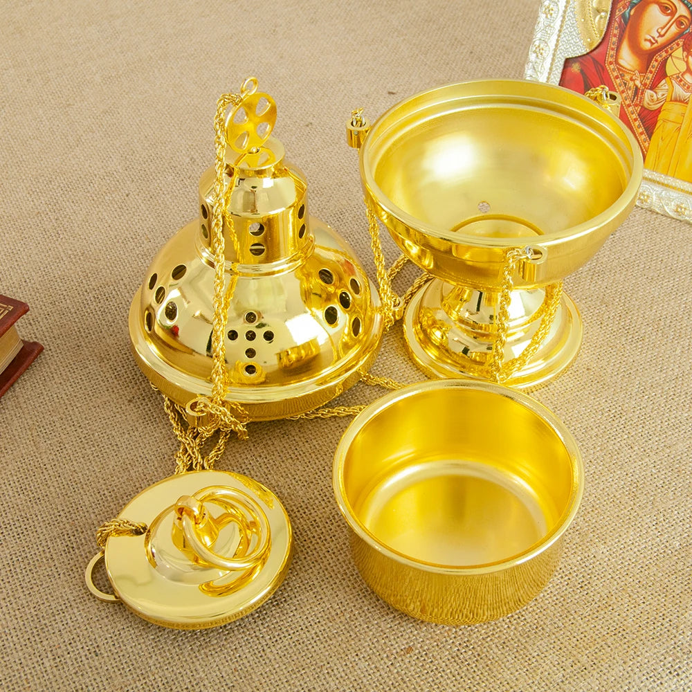 New2026 Eastern Orthodox Church Censer With Bells Gold Plated Hanging Incense Burner Church Home Decoration Orthodox Censer Gift