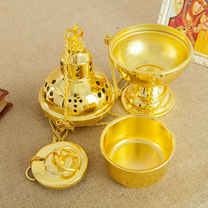 New2026 Eastern Orthodox Church Censer With Bells Gold Plated Hanging Incense Burner Church Home Decoration Orthodox Censer Gift