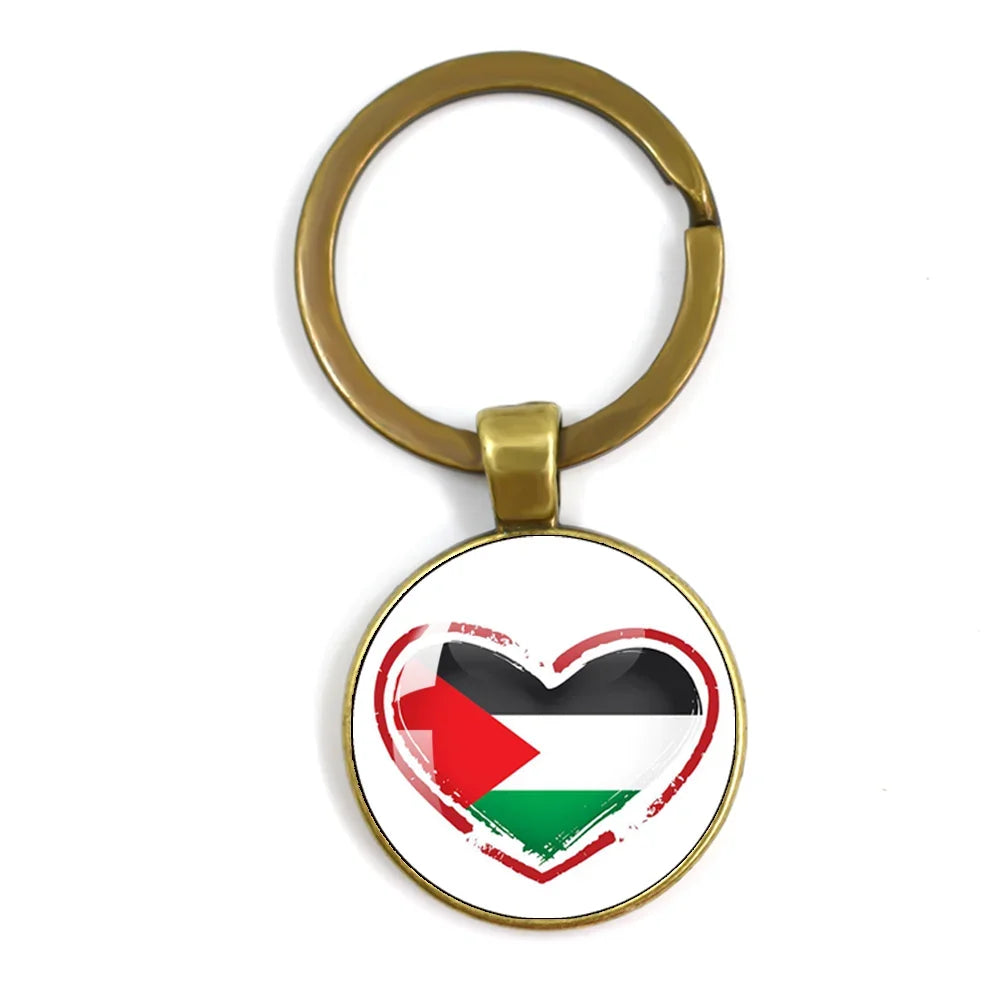 Personalized Art Patterns  Palestine Nation Flag Emblem 25mm Glass Cabohcon Keychain Key Rings for Women Men Jewelry Gift