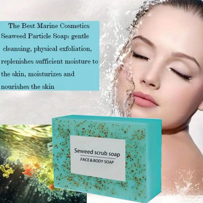 1/2PCS 100G Seaweed scrub particle soap is rich in vitamin E. It contains olive oil, which gently cleanses the face, moisturizes