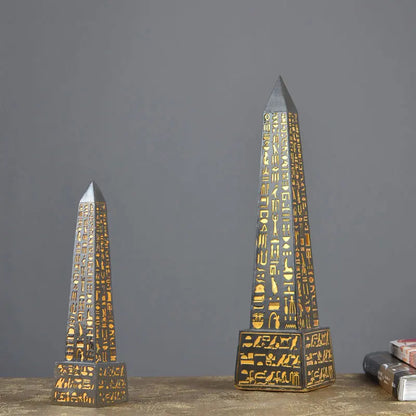 Gold-Plated Egyptian Obelisk – Resin Hieroglyphic Monument, Ancient Civilization Decor