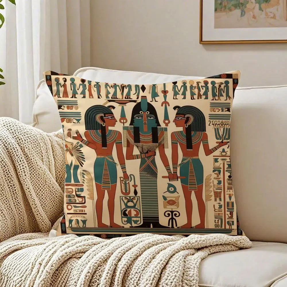 Pharaoh Cushion Cover – Egyptian Art Pillowcase, Anti-Dustmite Sofa Decor