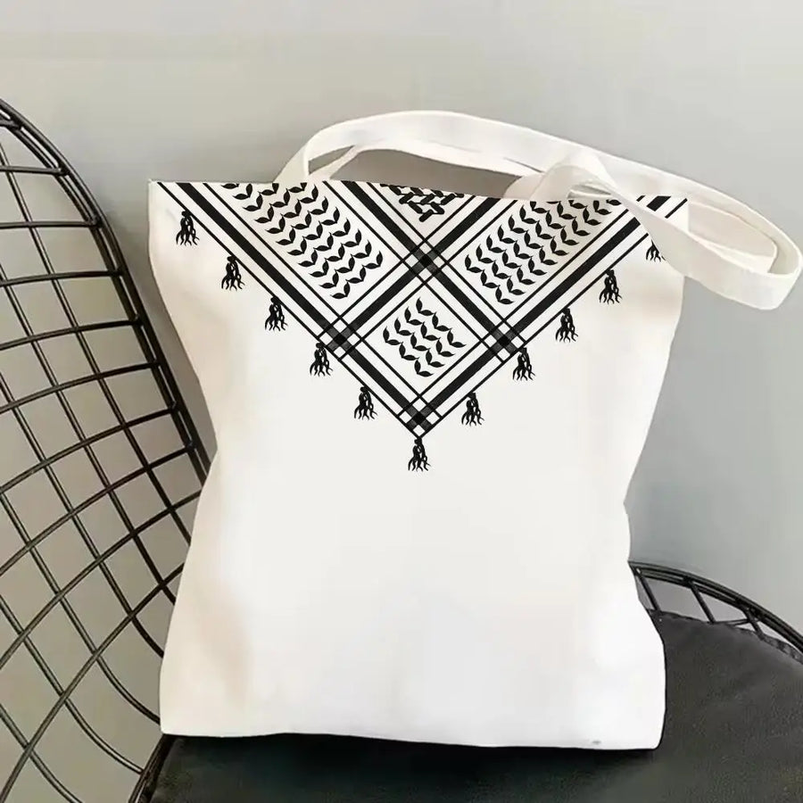 The Keffiyeh Luxe – Double-Sided Checkered Canvas Shoulder Tote