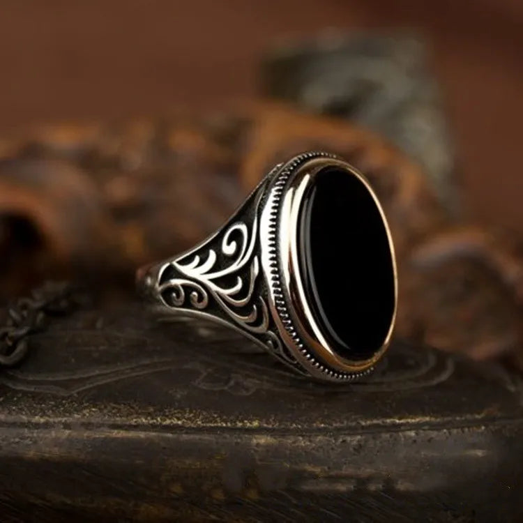 Turkish Men's Ring Vintage Black Zircon Fashion Punk Wind Islamic Religious Muslim Jewelry