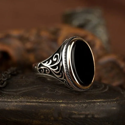Turkish Men's Ring Vintage Black Zircon Fashion Punk Wind Islamic Religious Muslim Jewelry