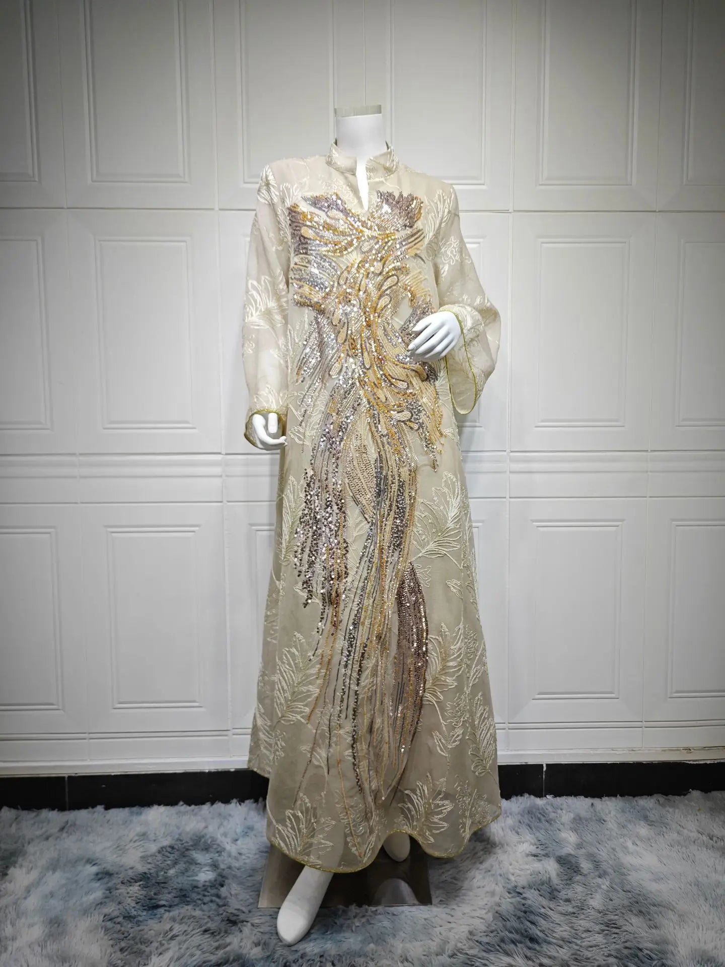 Zahraa Dubai Sequins Luxury Woman Evening Dress Mesh Embroidered Abaya V-Neck Caftan Marocain Femme 2026