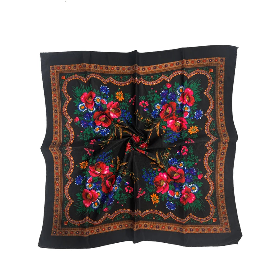 Babushka Bloom – 70cm Retro Floral Square Headscarf for Women
