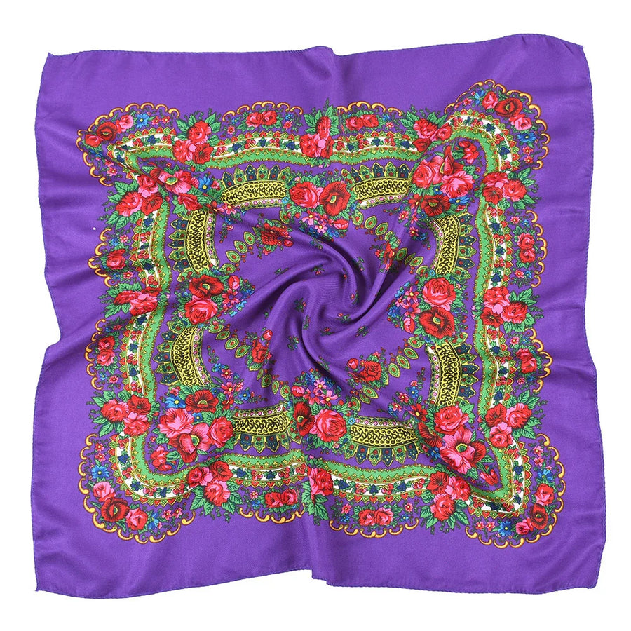 Babushka Bloom – 70cm Retro Floral Square Headscarf for Women