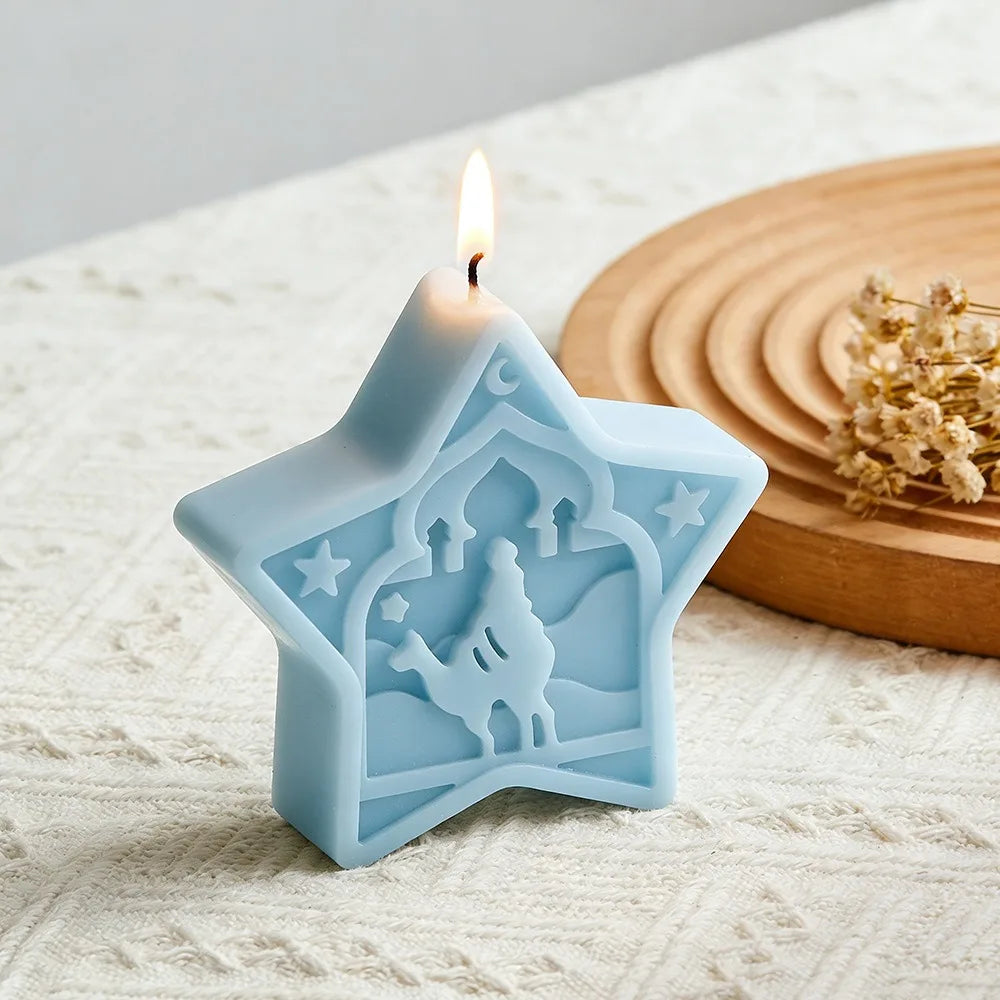 Arabic Star Moon Relief Candle Mold Islamic Mosque Camel Silicone Mold for DIY Gypsum Soap Candle Making Middle Eastern Decor