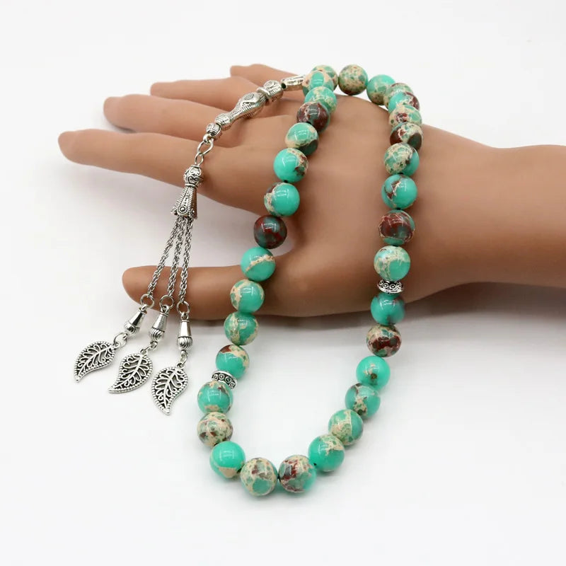 99 Tesbih Natural Bishou Mountain Stone Prayer Beads Silver Tasbaha 66 Tasbih Muslim Fashion jewelry Rosary beads tasbeeh
