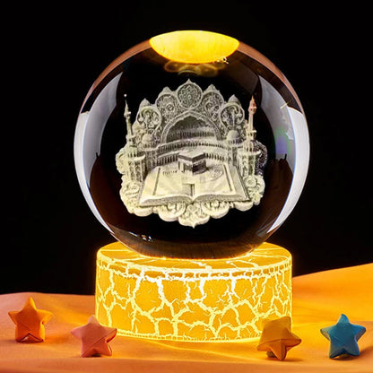 Ramadan Glowing Mosque Crystal Ball Ornament Islamic 3D Home Interior Party Desk Rotating Decoration Figurines Atmosphere Gifts
