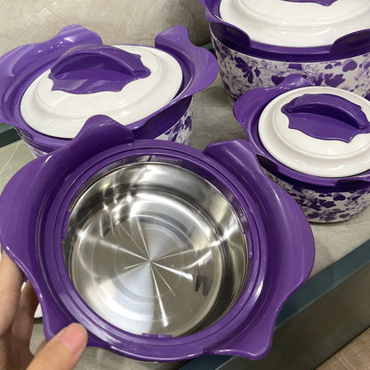 4 Pcs Colorful Insulated Stainless Steel Hot Pot Set Food Warmers Classic Round Lid Casserole Container Home Use Box Packing