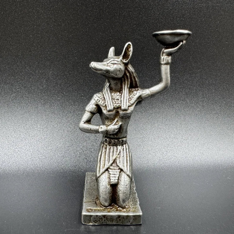 Anubis Copper Candle Holder – White Metal & Sandalwood Egyptian Statue Ornament