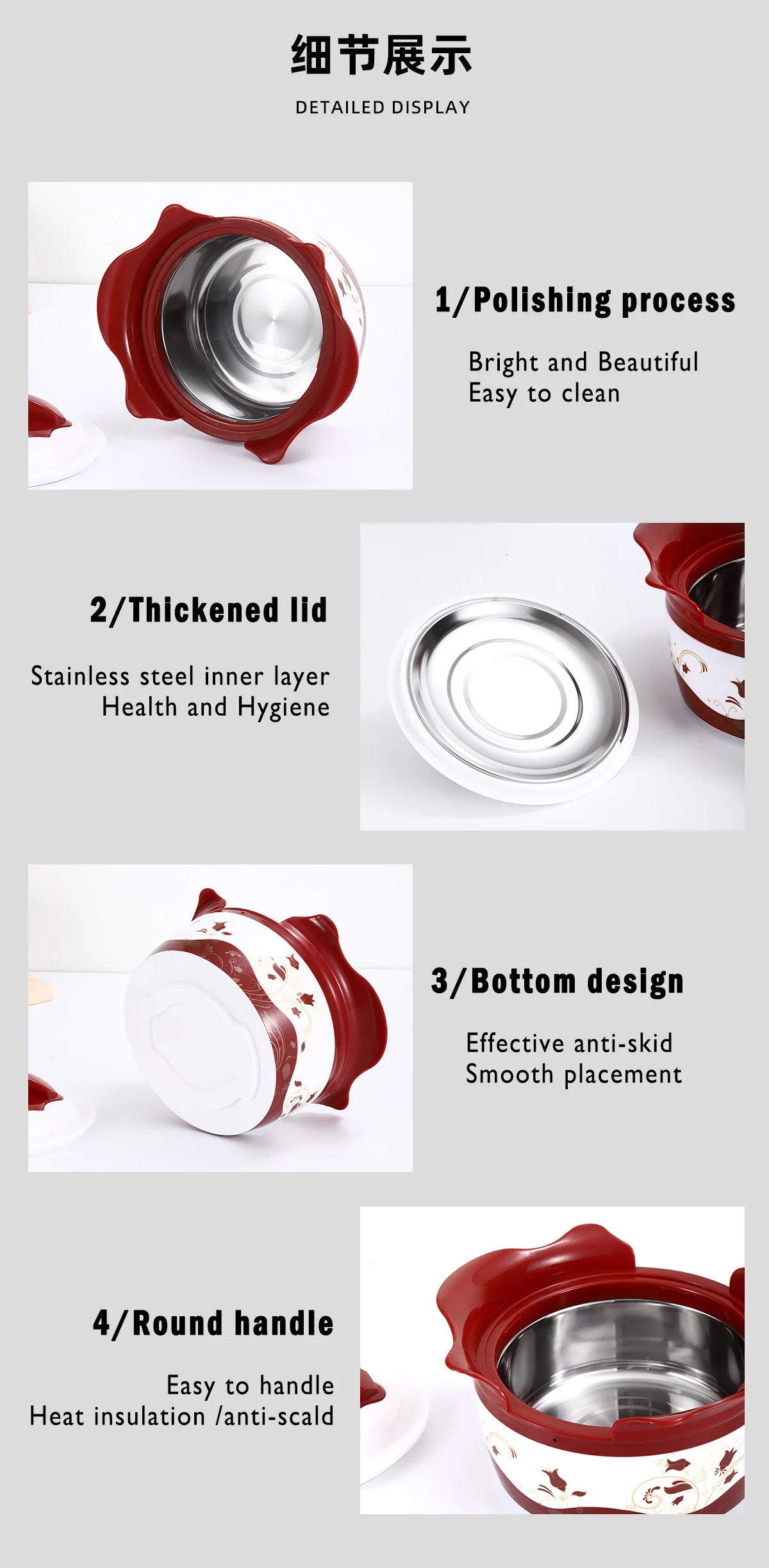 4 Pcs Colorful Insulated Stainless Steel Hot Pot Set Food Warmers Classic Round Lid Casserole Container Home Use Box Packing