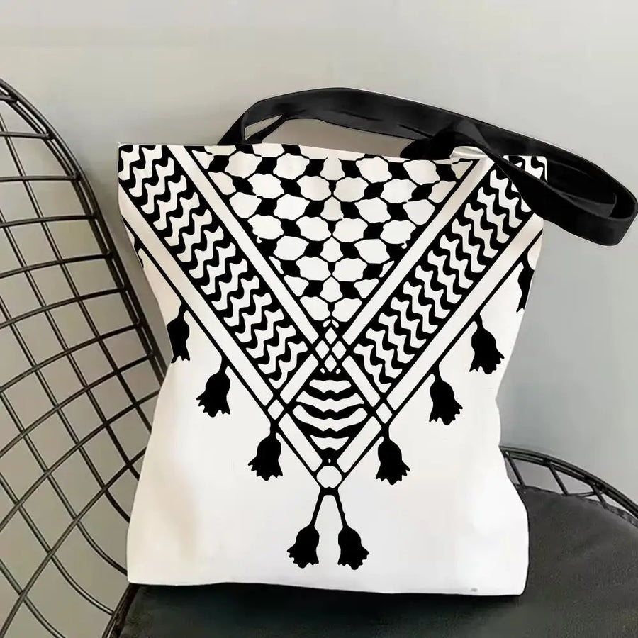 The Keffiyeh Luxe – Double-Sided Checkered Canvas Shoulder Tote