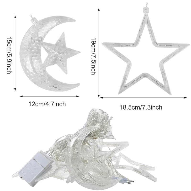 Moon Star Led Curtain Garland String Light EID Mubarak Ramadan Decorations 2025 Home Decor Islam Muslim Event Party Supplies