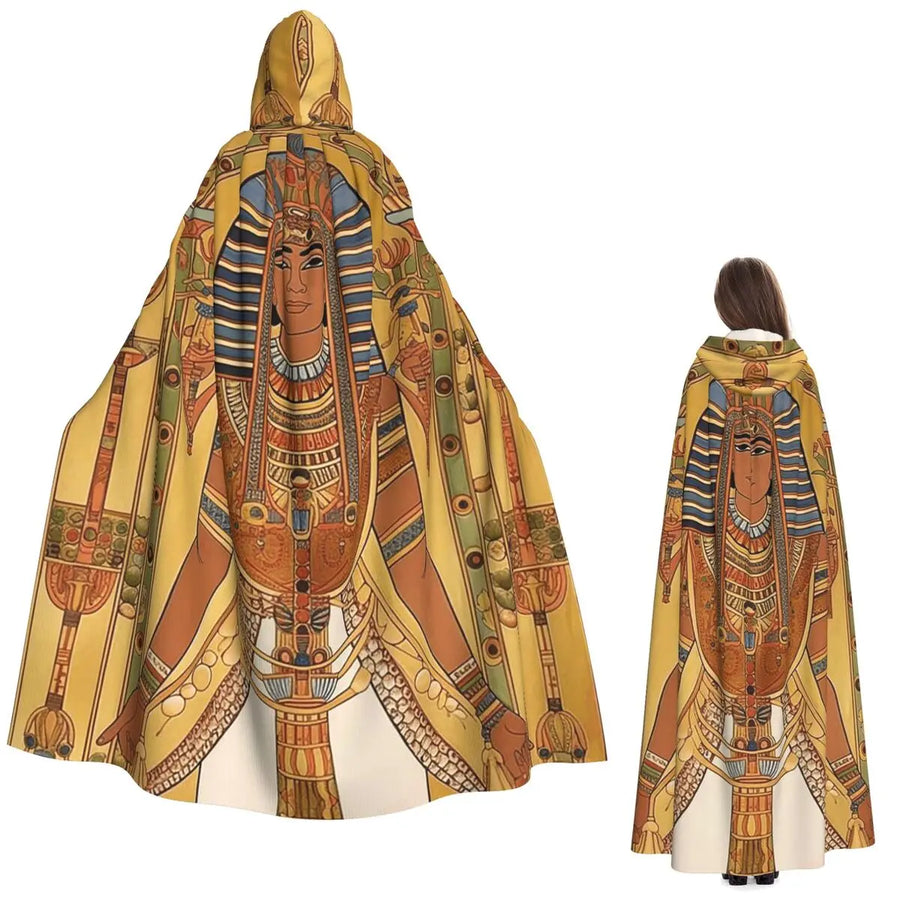Pharaoh Golden Crown Hooded Cape – Egyptian Cosplay Cloak for Adults