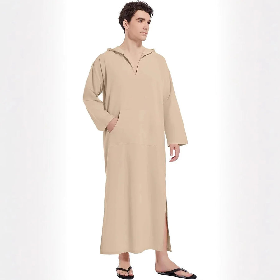 The Essential Thobe – Solid Color Cotton Linen Kaftan for Men