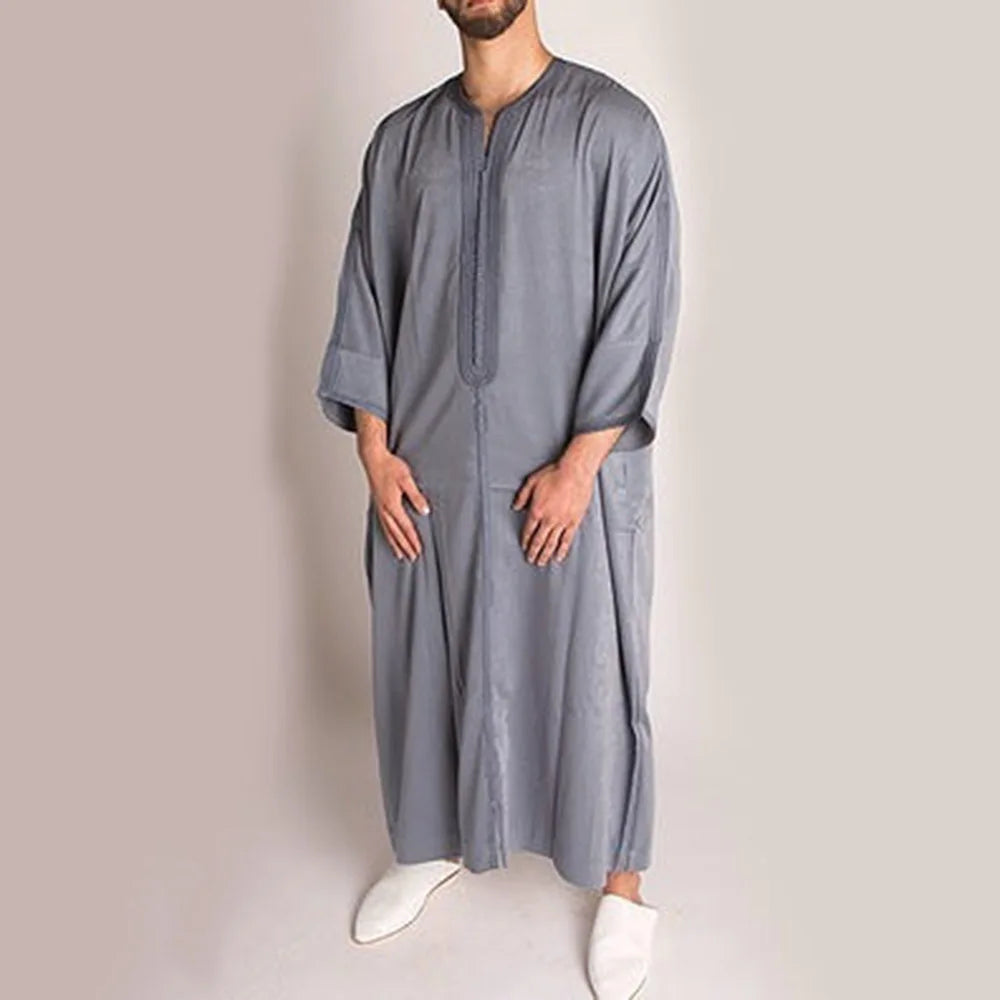 New Muslim Jubba Thobe Clothes Men Hoodie Ramadan Spring Autumn Abaya Dubai Turkey Islamic Clothing Male Casual Loose Red Stripe