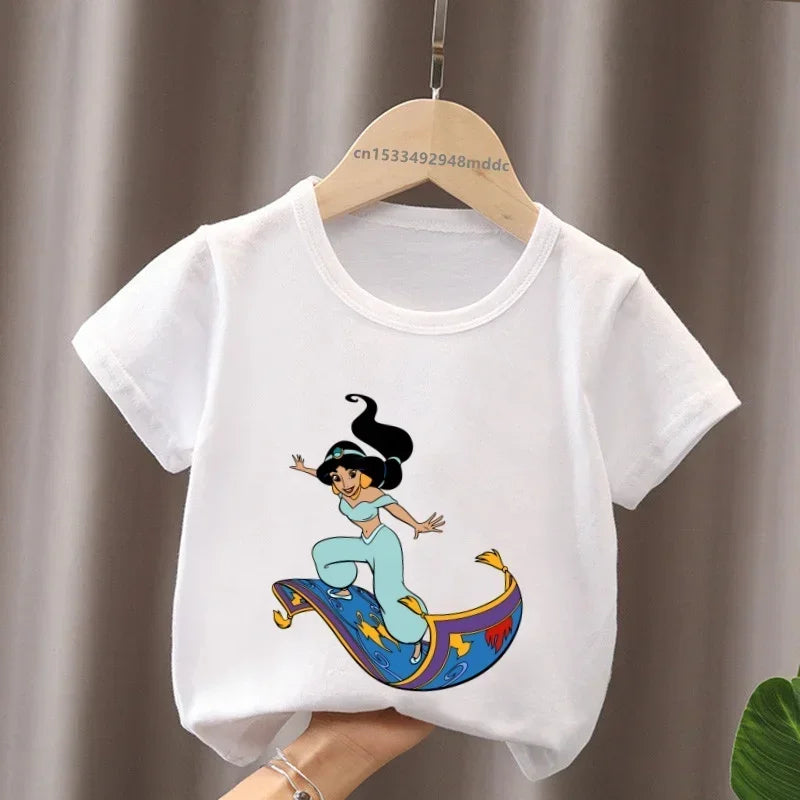 Hot Sale Aladdin Jasmine Princess Print Cartoon Kids T-Shirts Girls Clothes Baby Boys Short Sleeve T shirt Summer Children Topsr