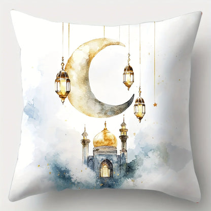 4Pcs Islamic Crescent Moon Pillow Covers 45x45cm Double-sided Printed Lantern Rose Cushion Cases Ramadan Decor Throw Pillows No