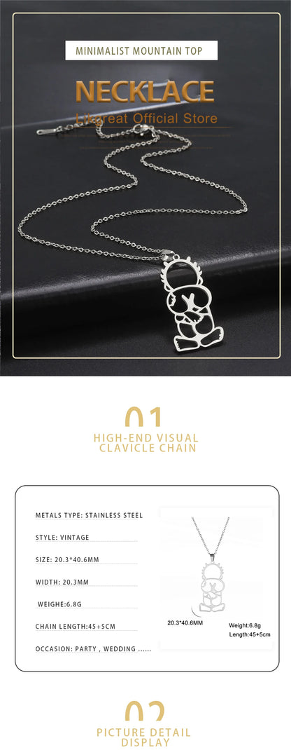 LIKGREAT Fashion Jewelry Handala Hanzala Palestine Stainless Steel Necklace Boy Pendant Chain Necklace Gift for Women Men New