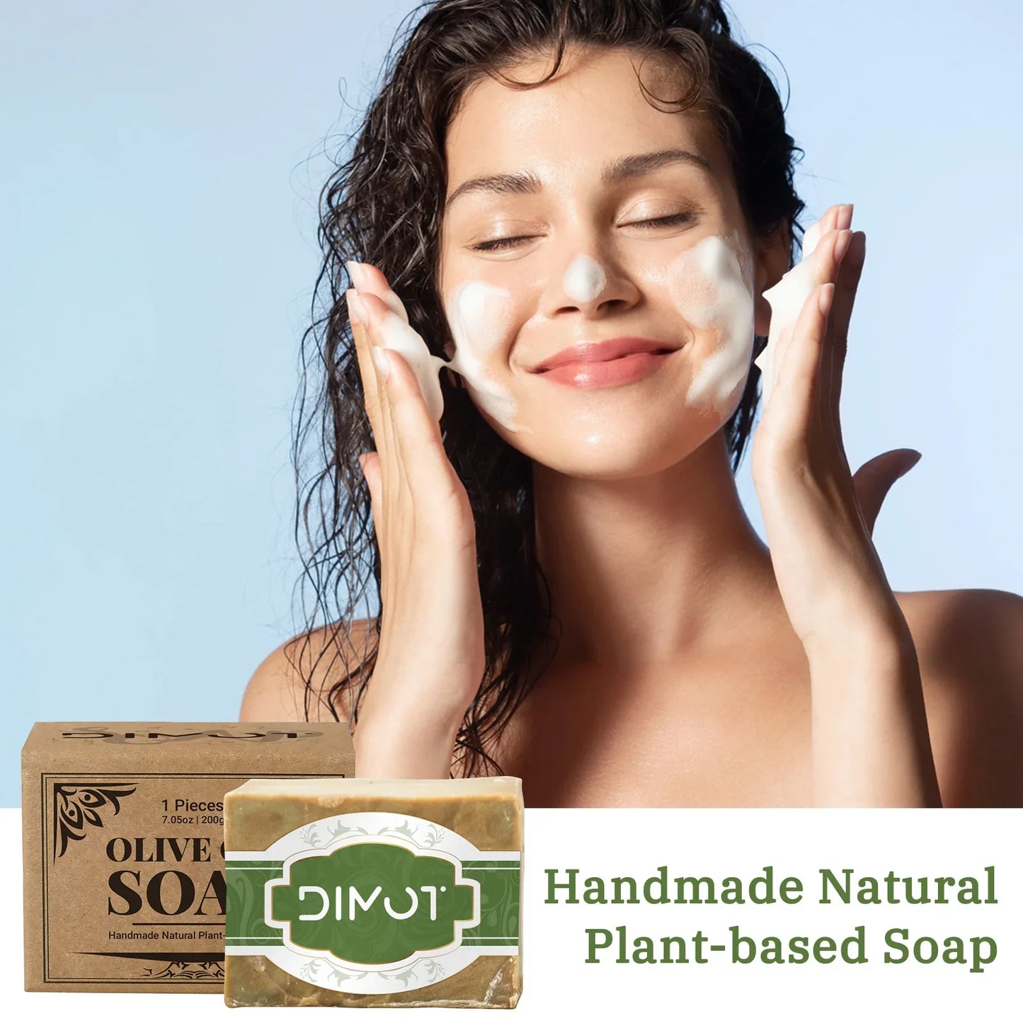 Olive Oil Soap Bar - Handmade Natural Plant-Based Soap for Face, Body & Hair, with Olive Fruit Oil, for Moisturizing 200g