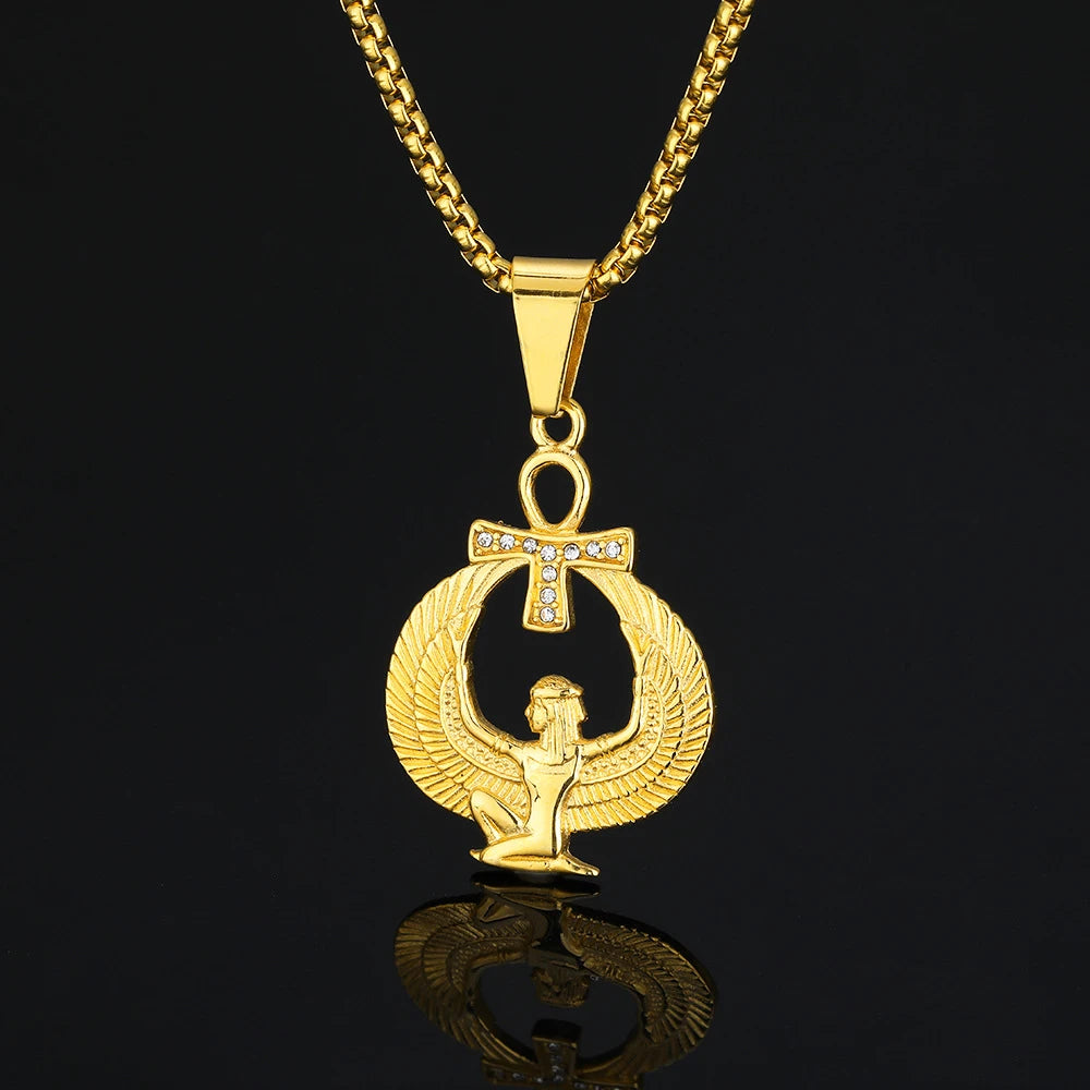 Gold Ankh Cross Pendant – Stainless Steel Key of Life Necklace for Men & Women