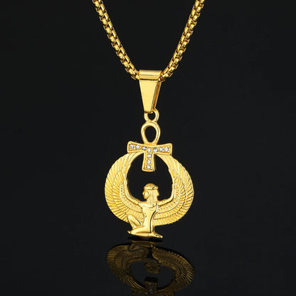 Gold Ankh Cross Pendant – Stainless Steel Key of Life Necklace for Men & Women