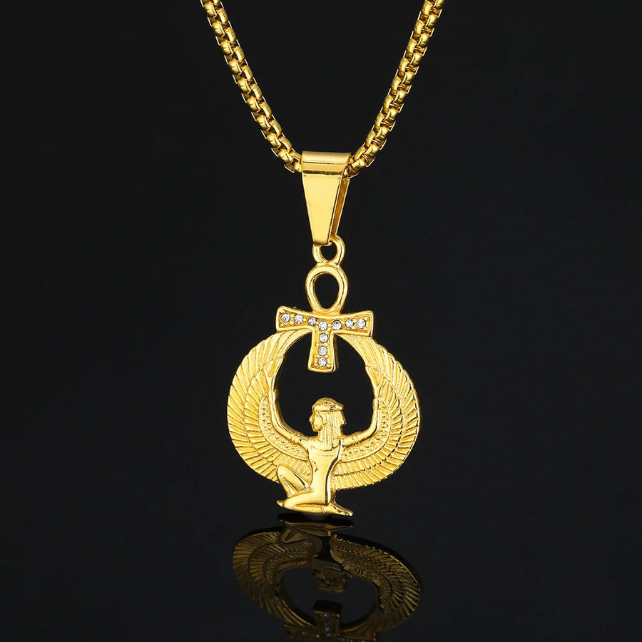 Gold Ankh Cross Pendant – Stainless Steel Key of Life Necklace for Men & Women