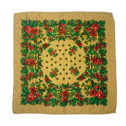 Babushka Bloom – 70cm Retro Floral Square Headscarf for Women