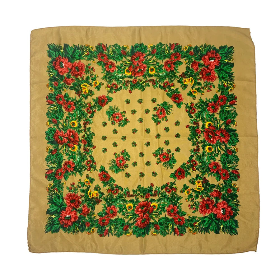 Babushka Bloom – 70cm Retro Floral Square Headscarf for Women