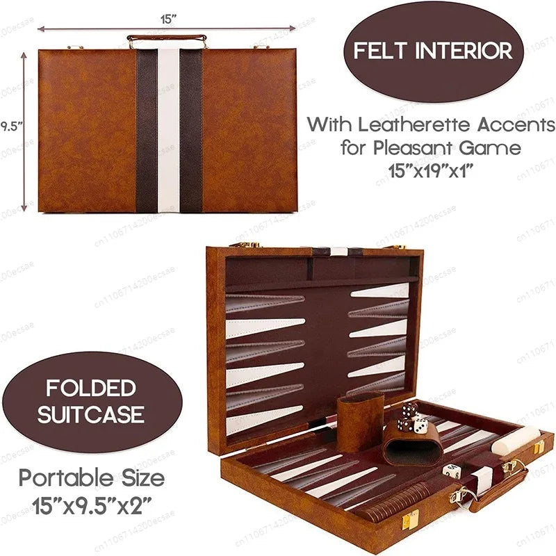 for Wholesale High Quality Travel Size Leather Backgammon Board Game Set Made in China