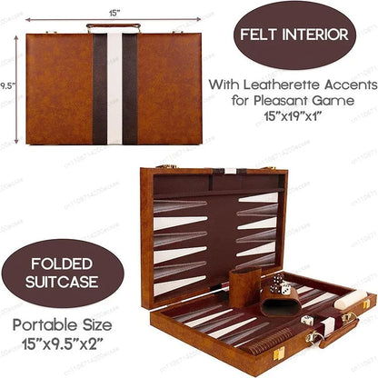 for Wholesale High Quality Travel Size Leather Backgammon Board Game Set Made in China