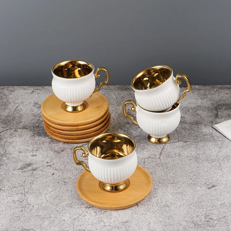 Best 2pcs/set Turkish Coffee Cups Set Of 2 Ceramics Cup Of Coffee Creative Gifts Relief Teacup And Saucer Set Retro 90ml Gobelet
