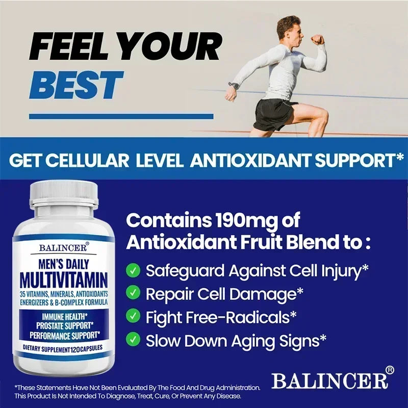 Men's Multivitamin - Contains vitamins B12, B6, zinc and selenium to support coordination, heart, immunity and prostate health