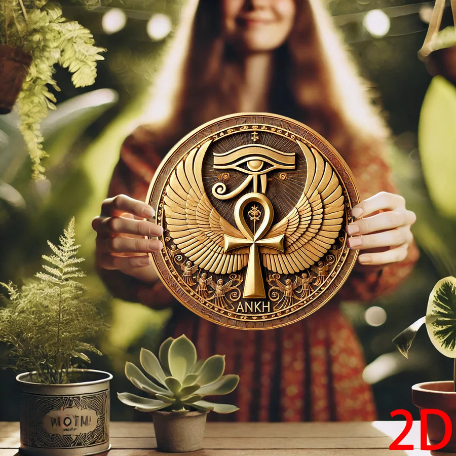 Ankh & Eye of Horus Metal Wall Art – 2D Egyptian Hieroglyphic Decor