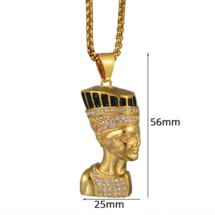 Iced Out Egyptian Ankh & Eagle Pendant – Stainless Steel Pharaoh Necklace for Men & Women