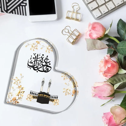 Heart-Shaped Acrylic Plaque, Perfect Islamic Gift for Ramadan, Hajj & Umrah Celebrations, Party Favor, Elegant Decorative Sign