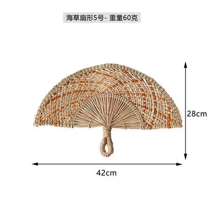 Seaweed woven Nordic hand-woven decoration home wall hanging living room porch background home wall fan pendant