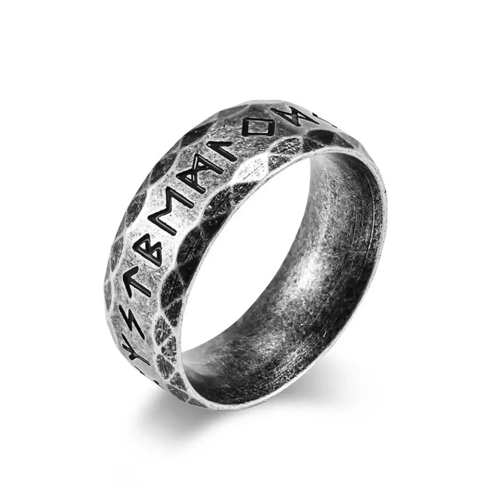 Punk Vintage Viking Runes Stainless Steel Rings Gothic Retro Men's Jewelry Fashion Norse Mythology Steel Ring For Gift Wholesale