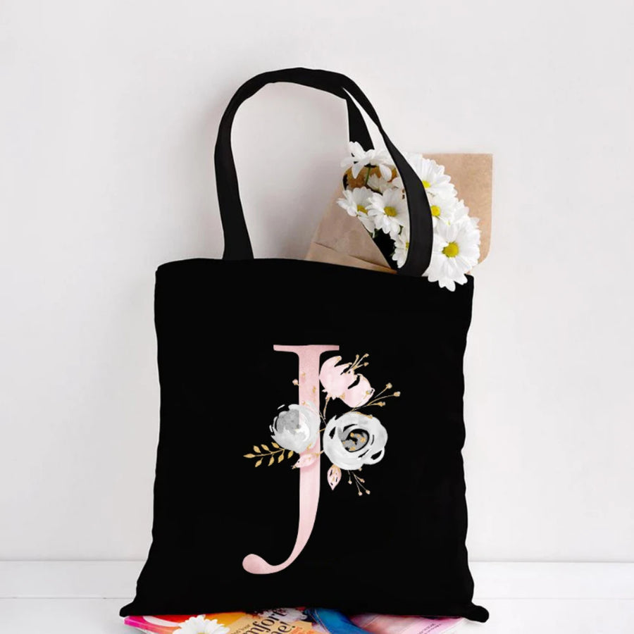 Her Letter, Her Bloom – Personalized Floral Initial Canvas Tote