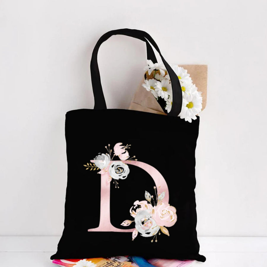 Her Letter, Her Bloom – Personalized Floral Initial Canvas Tote