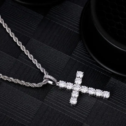 Iced Out Crystal Zircon Cross Pendant Necklace Silver Plated Twisted Chain Necklaces For Men Women