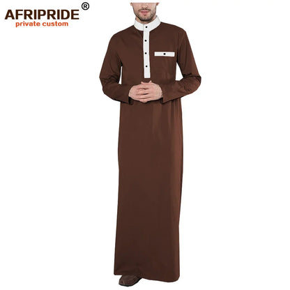 2026 Spring New Men's Jubba Thobe AFRIPRIDE Tailor Made Full Sleeves Single Breasted 100% Cotton Jubba Thobe for Men A1914001