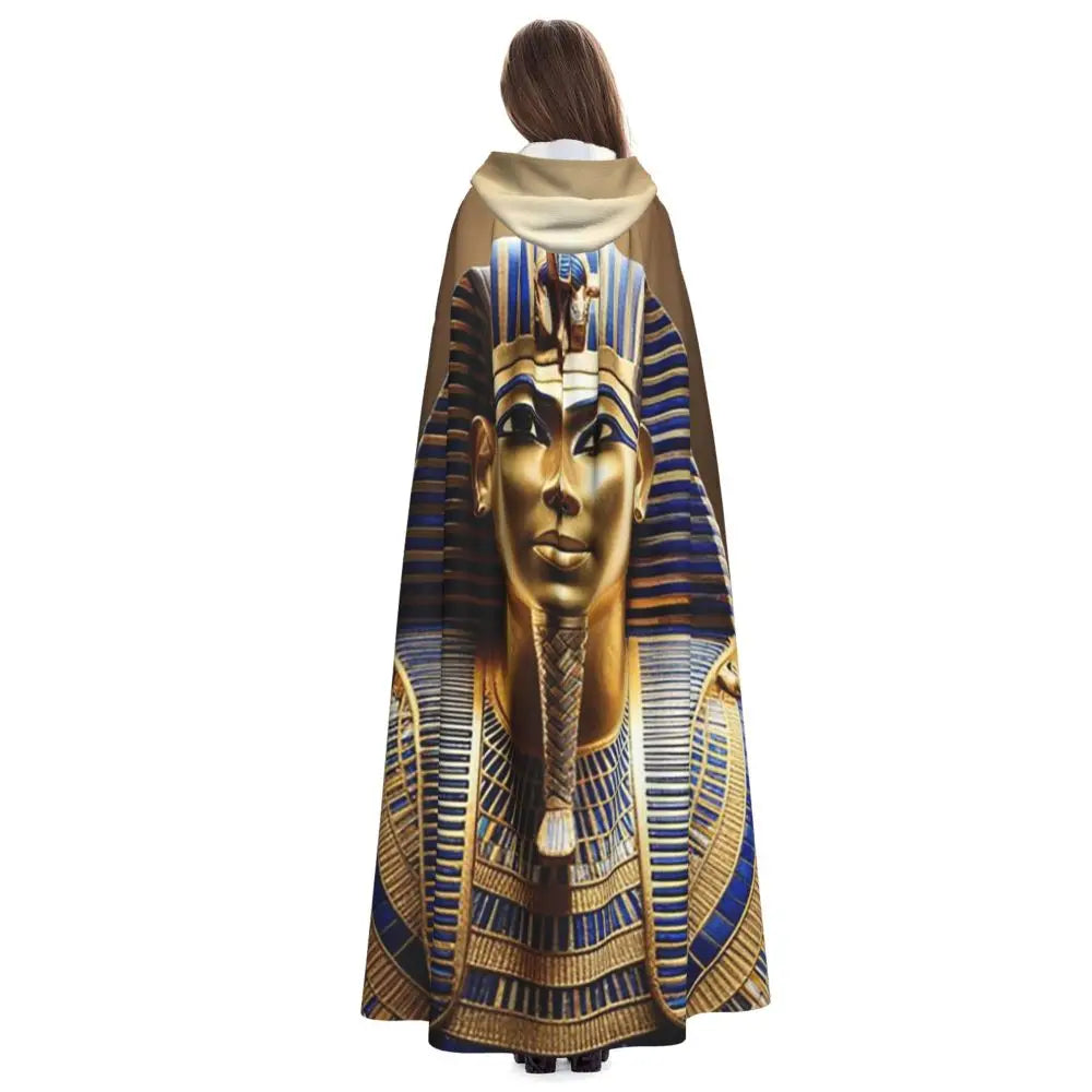 Pharaoh Golden Crown Hooded Cape – Egyptian Cosplay Cloak for Adults