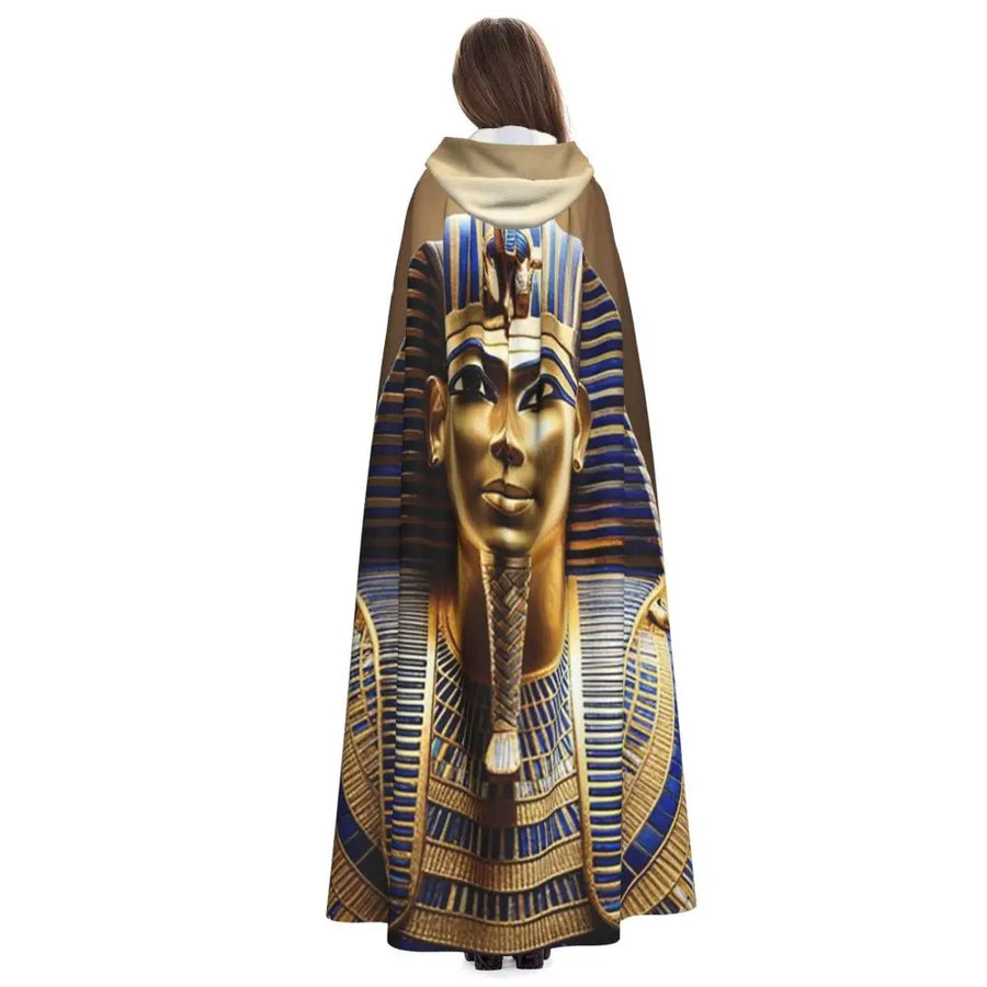 Pharaoh Golden Crown Hooded Cape – Egyptian Cosplay Cloak for Adults